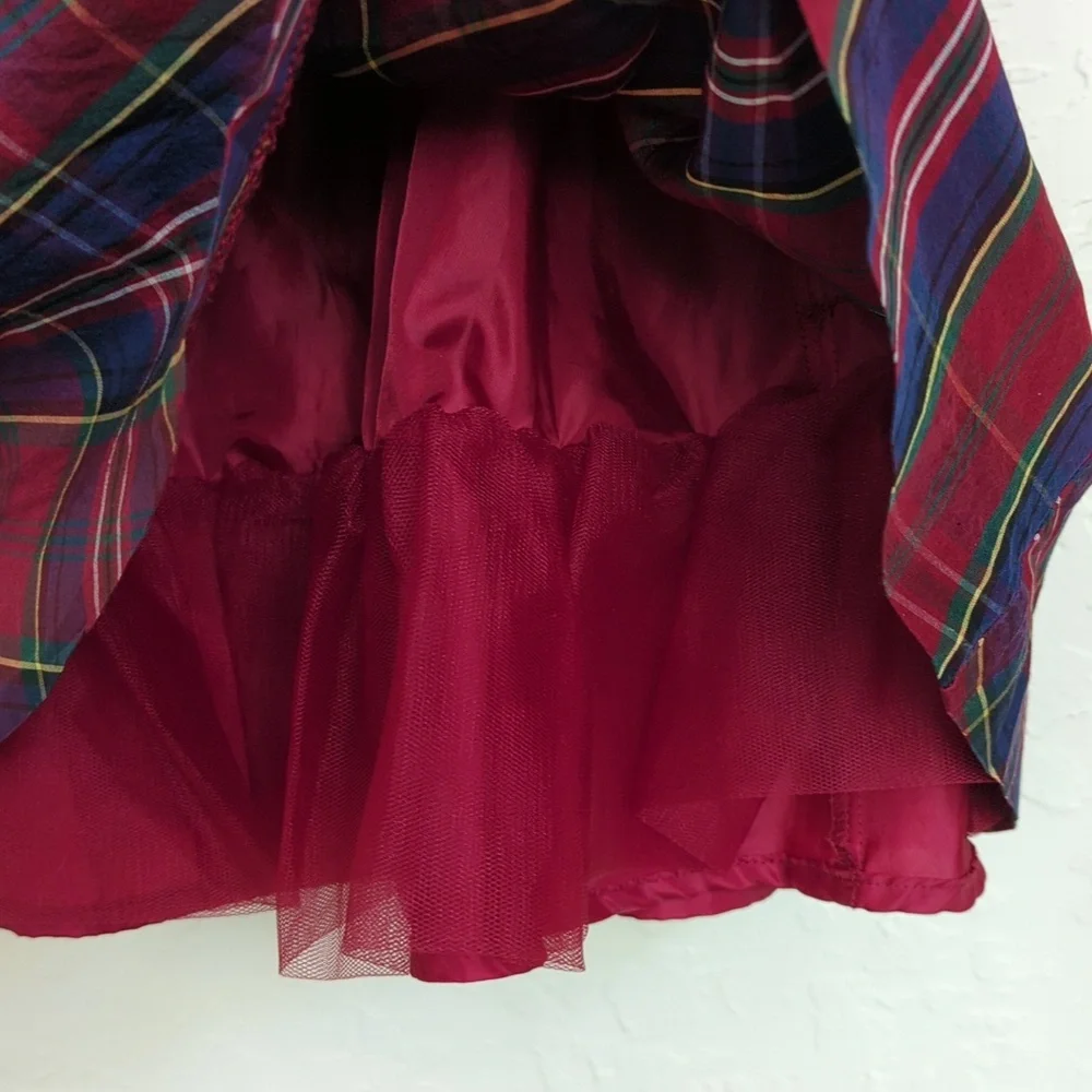 Gymboree Red Silk Holiday Plaid Fit And Flare Party Dress Size 6-12 months